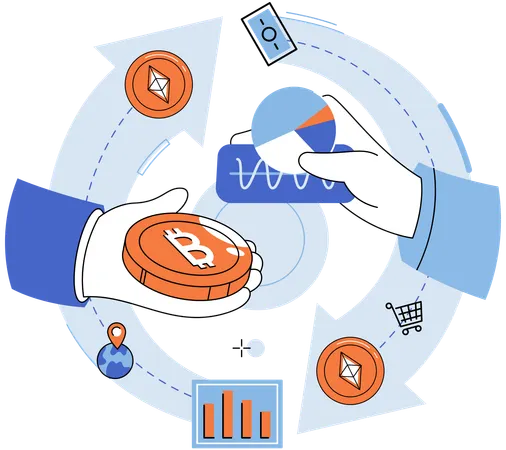 People doing bitcoin transaction  Illustration