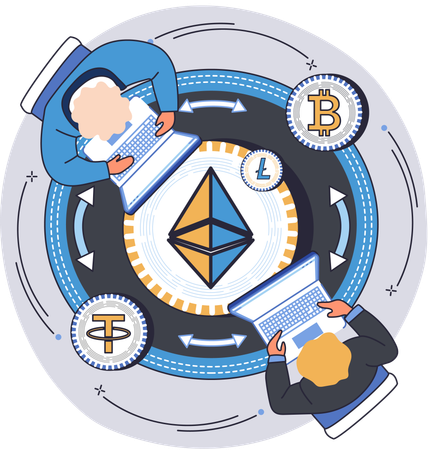 People doing blockchain management  Illustration