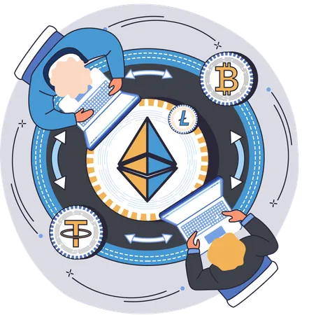 People doing blockchain management  Illustration
