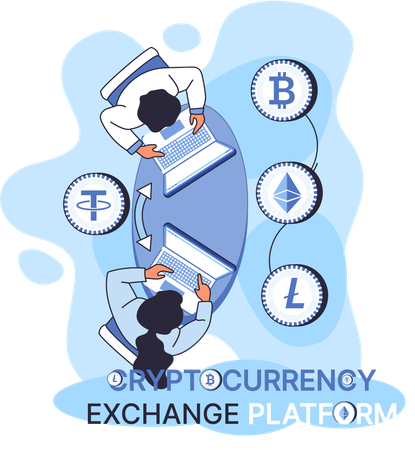 People doing blockchain management  Illustration