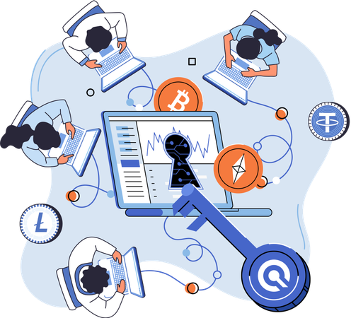People doing blockchain management  Illustration