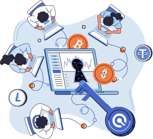 People doing blockchain management  Illustration