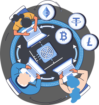 People doing blockchain management  Illustration