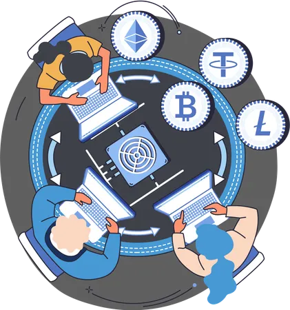 People doing blockchain management  Illustration