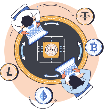 People doing blockchain management  Illustration