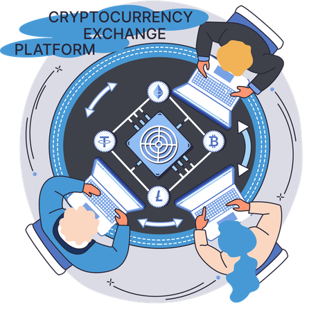 People doing blockchain management  Illustration