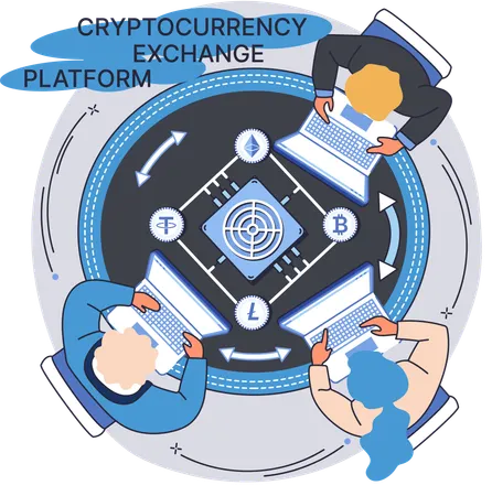 People doing blockchain management  Illustration