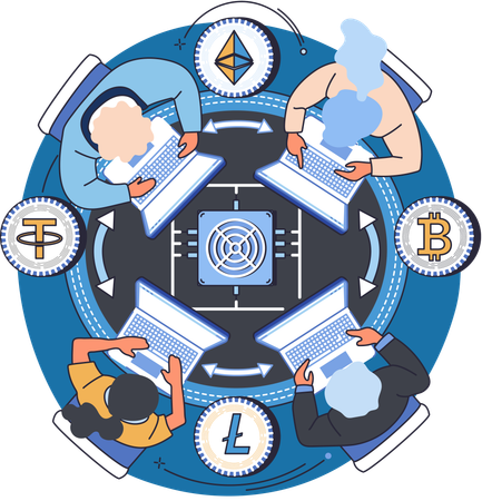 People doing blockchain management  Illustration