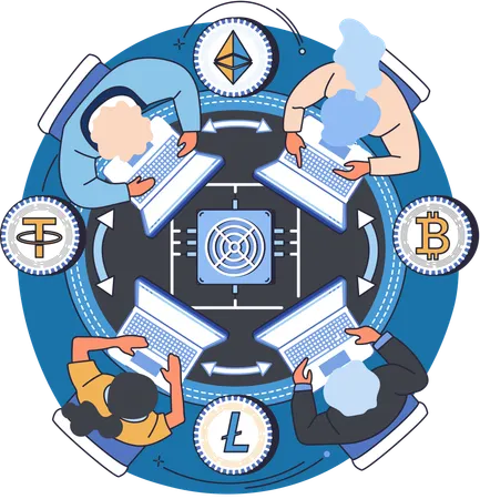 People doing blockchain management  Illustration