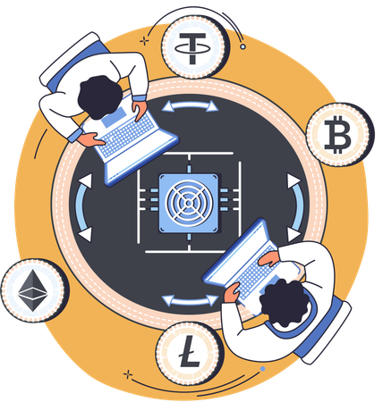 People doing blockchain management  Illustration