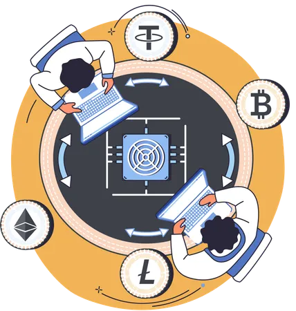 People doing blockchain management  Illustration