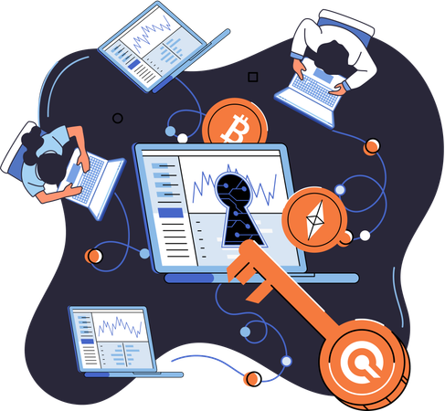 People doing blockchain management  Illustration