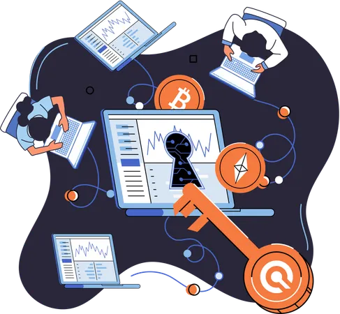 People doing blockchain management  Illustration