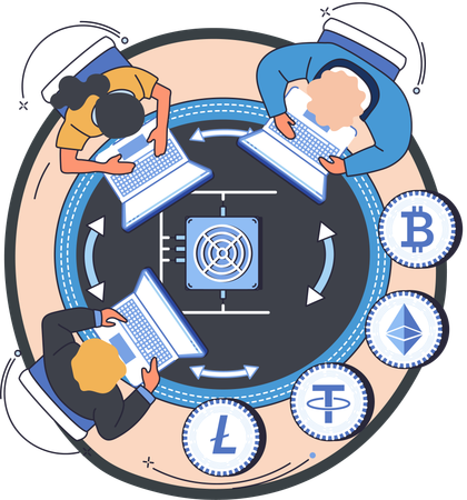 People doing blockchain management  Illustration