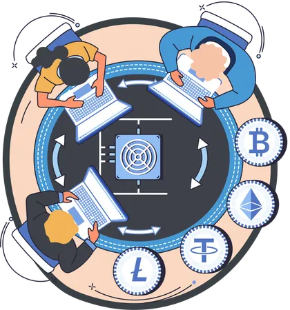 People doing blockchain management  Illustration