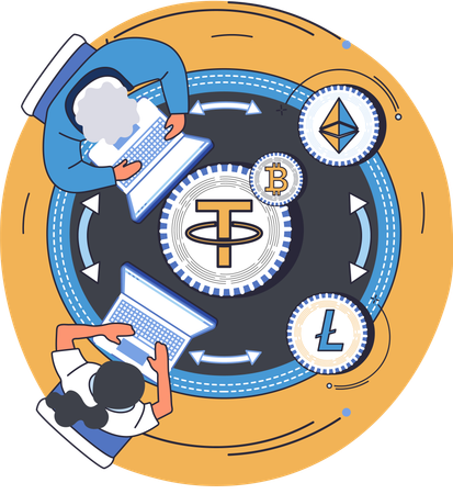 People doing blockchain management  Illustration