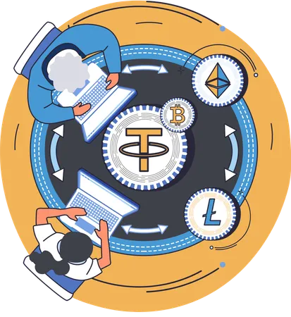 People doing blockchain management  Illustration