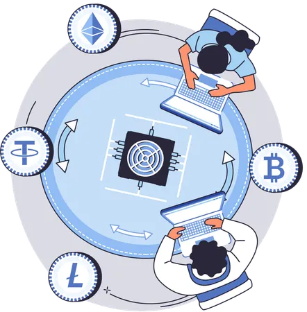 People doing blockchain management  Illustration