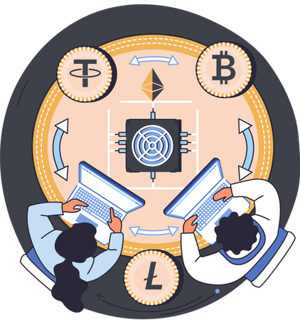 People doing blockchain management  Illustration