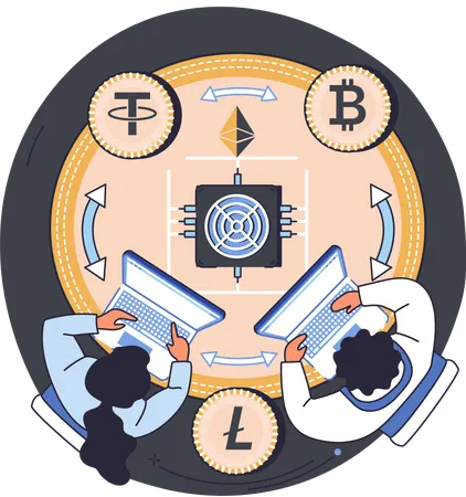 People doing blockchain management  Illustration