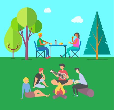 People doing bonfire  Illustration