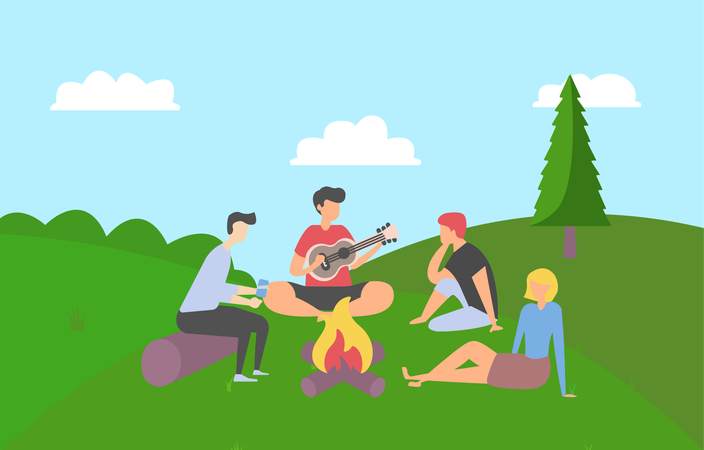 People doing bonfire  Illustration