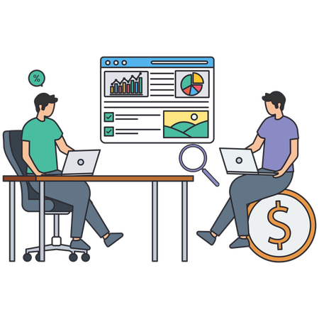People doing business analytics  Illustration