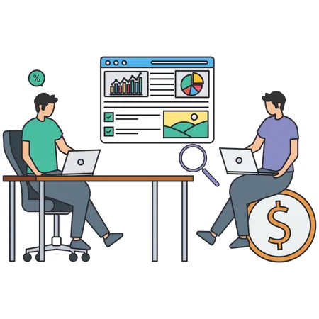 People doing business analytics  Illustration