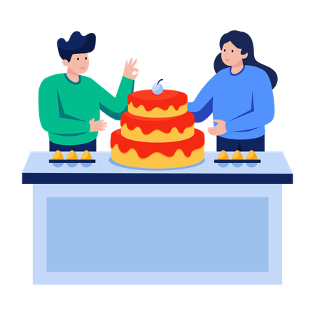 People doing cake Baking  Illustration