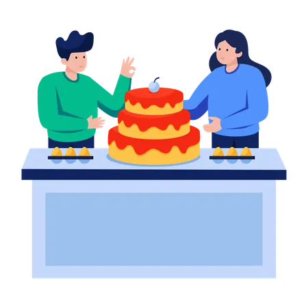 People doing cake Baking  Illustration