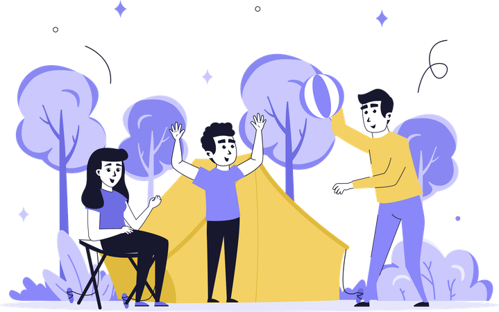 People doing camping in jungle  Illustration