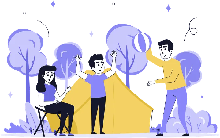 People doing camping in jungle  Illustration