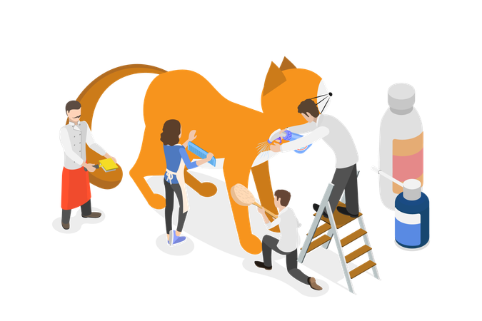 People doing Cat Grooming  Illustration