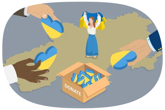 People Doing Charity For Ukrain Refugee  Illustration