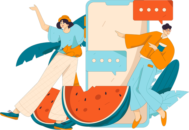 People doing chat for summer holidays  Illustration