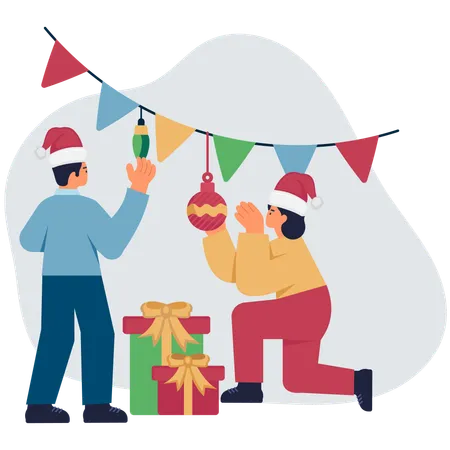 People doing christmas decoration  Illustration