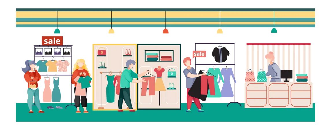 People doing clothes shopping on black Friday Illustration
