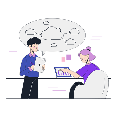 People doing collaboration using cloud networking  Illustration