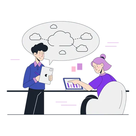 People doing collaboration using cloud networking  Illustration