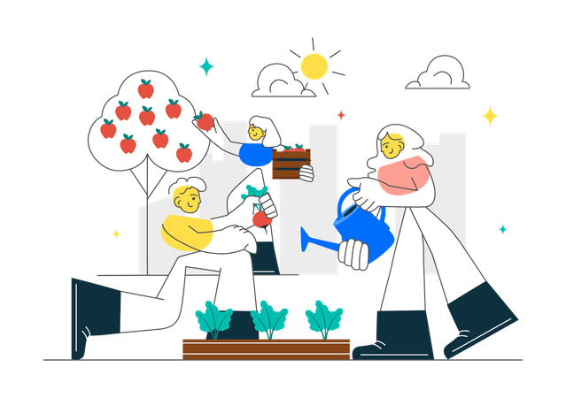 People doing community gardening  Illustration