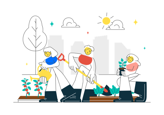 People doing community gardening  Illustration