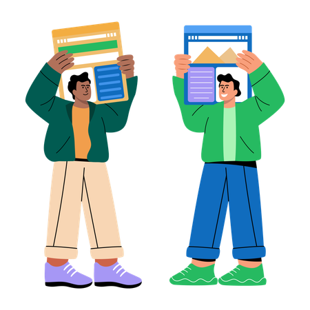 People doing comparative ads  Illustration