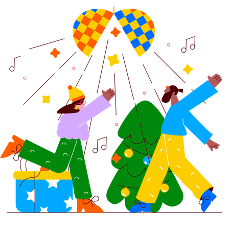 People doing confetti dance at christmas party  Illustration