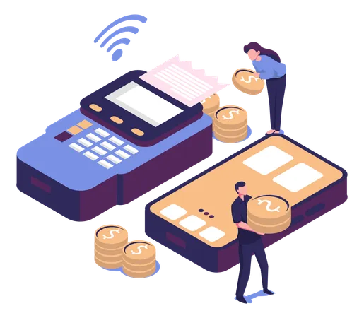 Contactless Payment Flat Style Isometric Illustration Design Illustration
