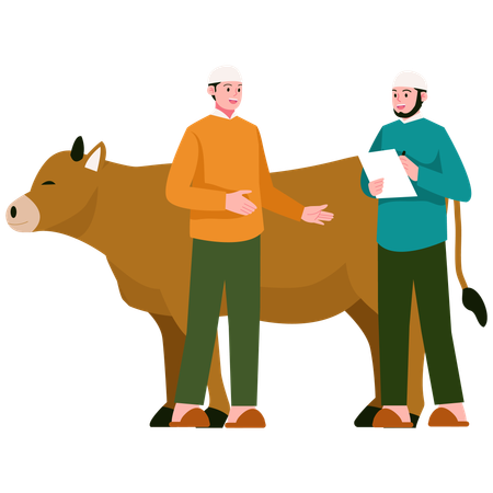 People doing cow Selection For Eid  Illustration