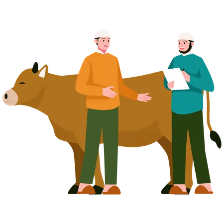 People doing cow Selection For Eid  Illustration