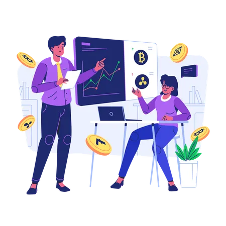 People doing Crypto Trading Course Illustration