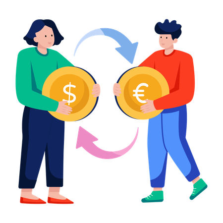 外貨両替をする人々  イラスト