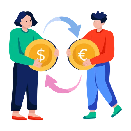 外貨両替をする人々  イラスト