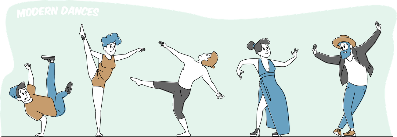 People doing dances in different styles  Illustration